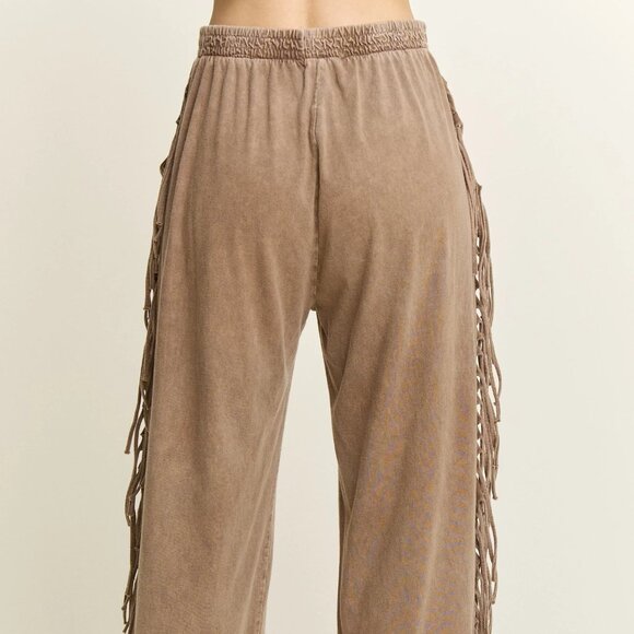 J1 - J. Her Mineral Wash Chocolate Fringe Pants - Picture 2 of 5